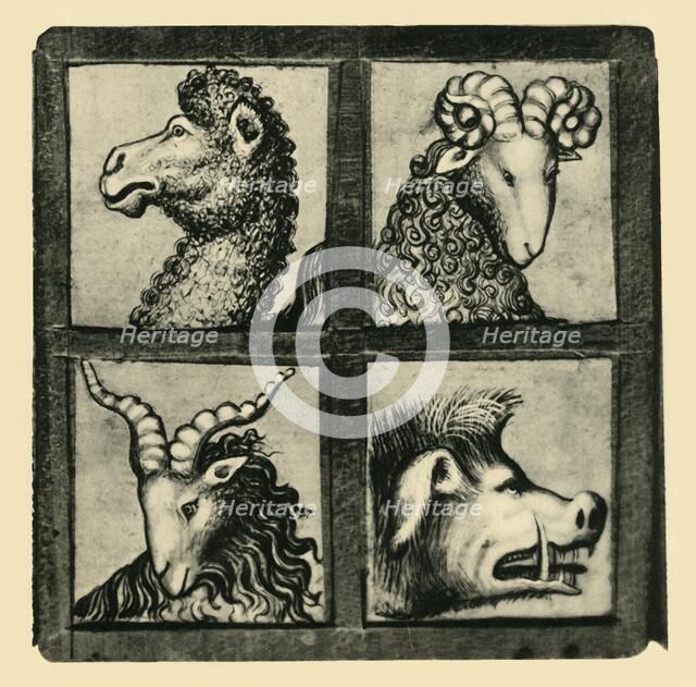 Animal heads, early 15th century, (1943).  Creator: Unknown.