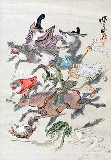 Animals and ambhipibians in a hunting scene, 20th century