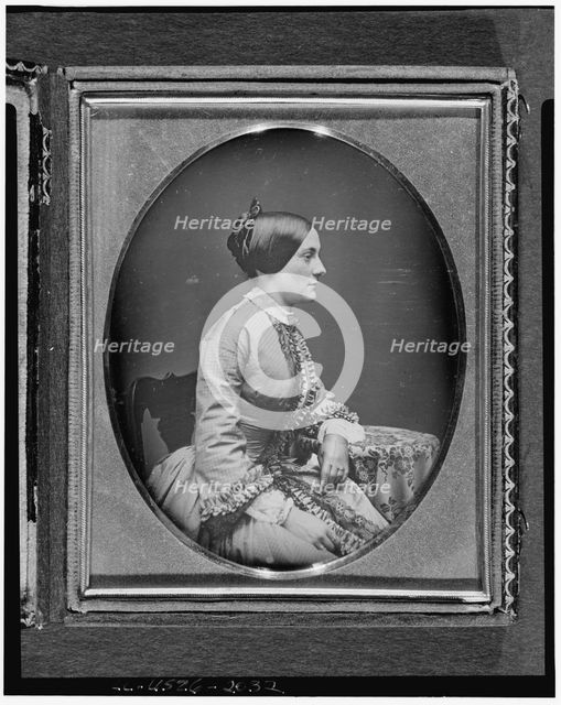 Ann Minerva "Nannie" Rodgers Macomb, three-quarter length portrait..., ca. 1850. Creator: Unknown.
