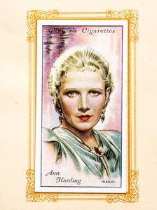 Ann Harding Collectables Picture of movie stars that came with the Players cigarette packet, 1934. Creator: Unknown