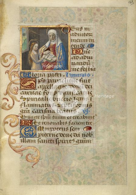 Anna Teaching the Virgin Reading; Poncher Hours, about 1500. Creator: Master of Cardinal Bourbon.