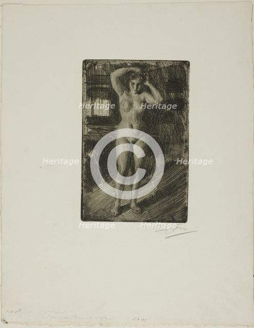 Anna Doing Her Hair, 1906. Creator: Anders Leonard Zorn.