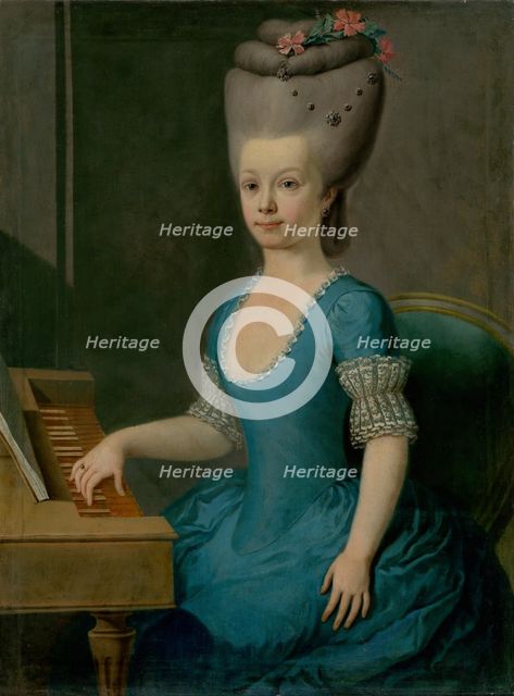 Anna Mária Horvath-Stansithová, fiancée of Ondrej Szirmay, at the harpsichord, 1785-1789. Creator: Unknown.