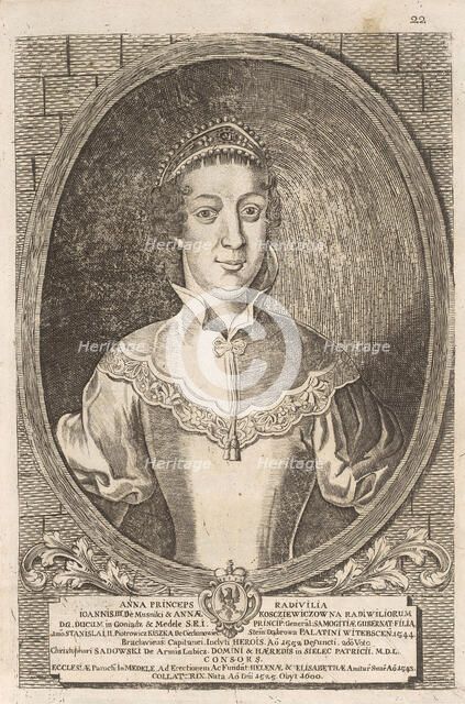 Anna Radziwill (Sadowski). From: Icones Familiae Ducalis Radivilianae, 1758.