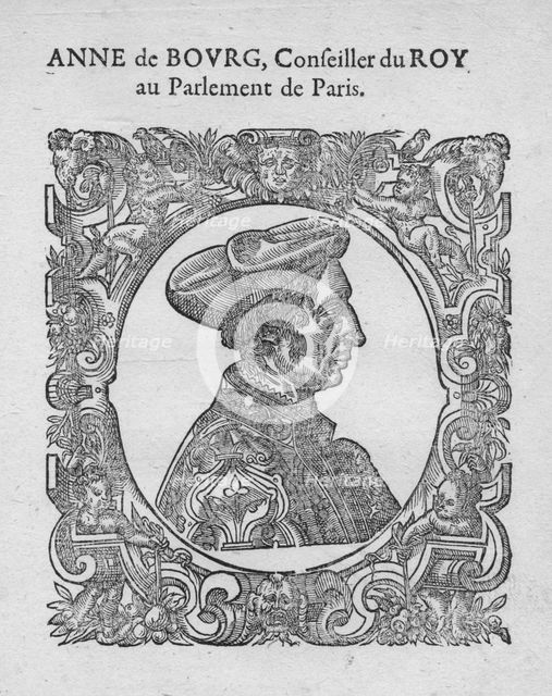 'Anne de Bourg, Conseiller du Roy au Parlement de Paris', c18th century.  Artist: Unknown.