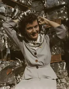 Annette del Sur publicizing salvage campaign...Douglas Aircraft Company, Long Beach, Calif., 1942. Creator: Alfred T Palmer