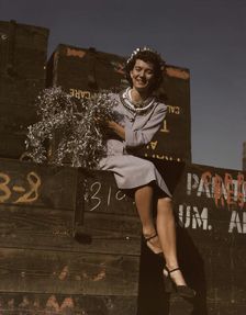 Annette del Sur publicizing salvage campaign...Douglas Aircraft Company, Long Beach, Calif., 1942. Creator: Alfred T Palmer