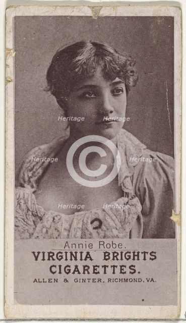 Annie Robe, from the Actresses series (N67) promoting Virginia Brights Cigarettes for ..., ca. 1888. Creator: Allen & Ginter.