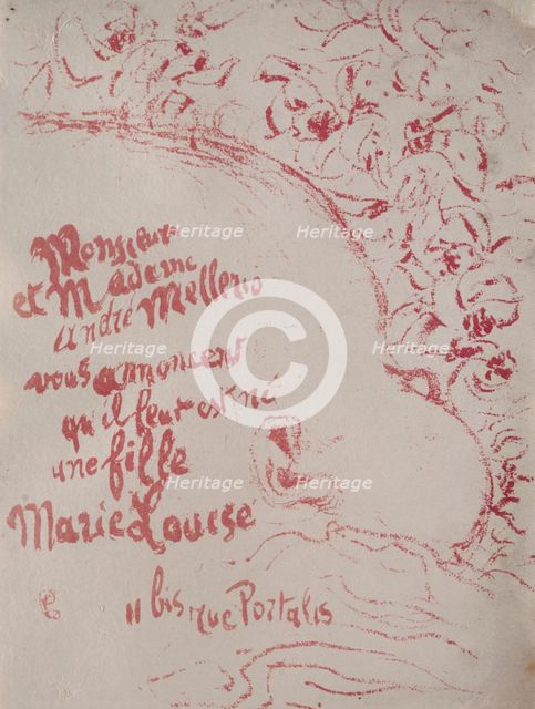Announcement of a birth, 1898. Creator: Pierre Bonnard (French, 1867-1947).
