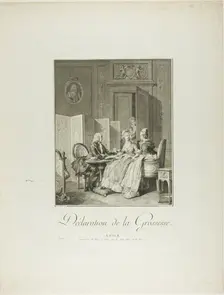 Announcement of Pregnancy, from Monument du Costume Physique et Moral de la fin..., 1776. Creators: Pietro Antonio Martini, Laurent-François Prault