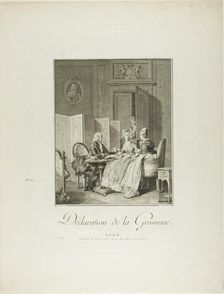 Announcement of Pregnancy, from Monument du Costume Physique et Moral de la fin..., 1776. Creators: Pietro Antonio Martini, Laurent-François Prault