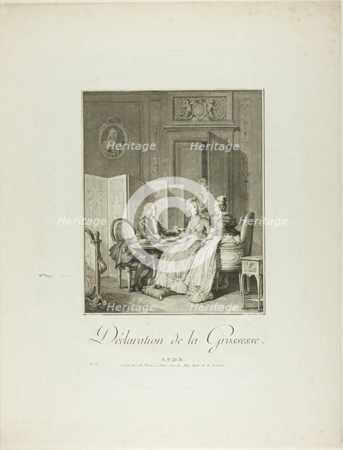 Announcement of Pregnancy, from Monument du Costume Physique et Moral de la fin..., 1776. Creators: Pietro Antonio Martini, Laurent-François Prault.
