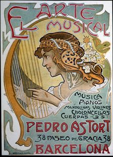 Announcement of the music trade El Arte Musical by Pedro Astort, 1901. Creator: Brunet i Forroll, Llorens (1873-1939)