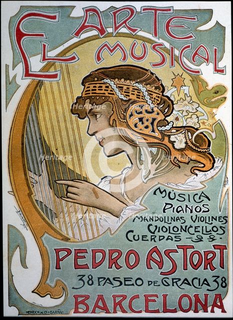 Announcement of the music trade 'El Arte Musical 'by Pedro Astort, 1901. Creator: Brunet i Forroll, Llorens (1873-1939).