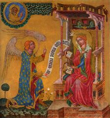 Annunciation of the Virgin Mary c1350 (1955).Artist: Master of the Vyssi Brod Altar