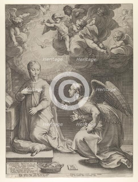 Annunciation from The Birth and Early Life of Christ, 1594., 1594. Creator: Hendrik Goltzius.