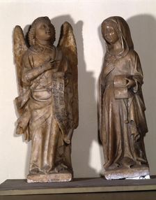 Annunciation sculpture group in marble representing the Archangel Gabriel and the Virgin Mary, …