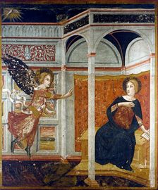 Annunciation to Mary detail of the Paintings in the Chapel of St. Michael of the Monastery of P…