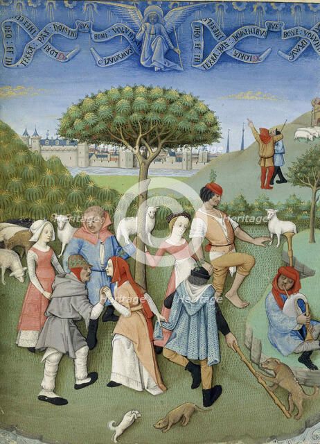 Annunciation to the shepherds: country dance. From Heures de Charles d'Angoulême, c. 1480. Creator: Anonymous.