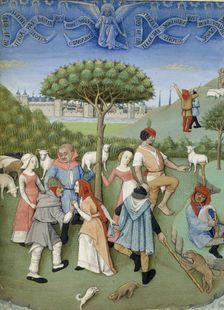 Annunciation to the shepherds: country dance. From Heures de Charles d'Angoulême, c. 1480. Creator: Anonymous