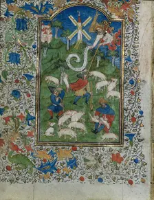 Annunciation to the Shepherds: Leaf from a Book of Hours (1 of 6 Excised Leaves), c. 1420-1430. Creator: Henri d'Orquevaulx (French); Workshop, or