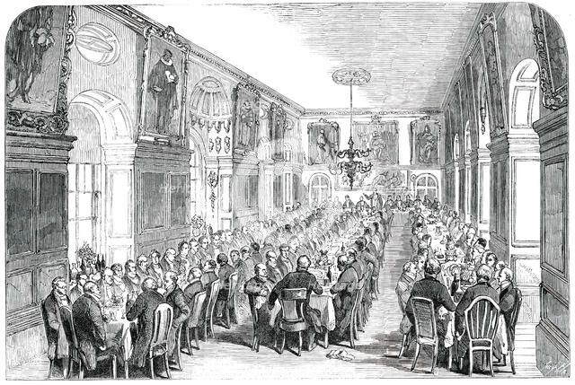 Annual Dinner of the Governors of Bridewell and Bethlem Hospitals, in the Hall, Bridewell, 1850. Creator: Unknown.