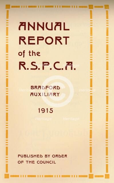 'Annual Report of the R.S.P.C.A.', 1916. Artist: Unknown.