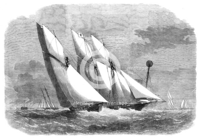 Annual schooner race of the Royal Thames Yacht Club: the yachts at the Mouse light ship, 1862. Creator: Smyth.