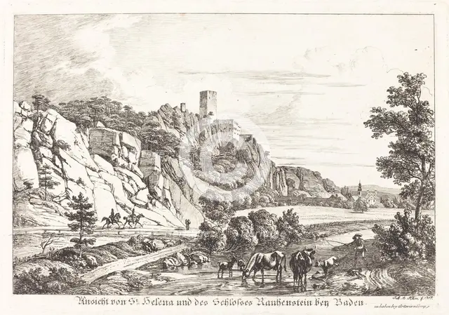Ansicht von St. Helena und des Schlosses Rauhenstein bey Baden, 1817. Creator: Johann Adam Klein.