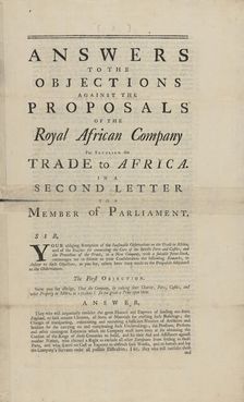 Answers to the objections against the proposals of the Royal African Company for settling..., 1748. Creator: Unknown