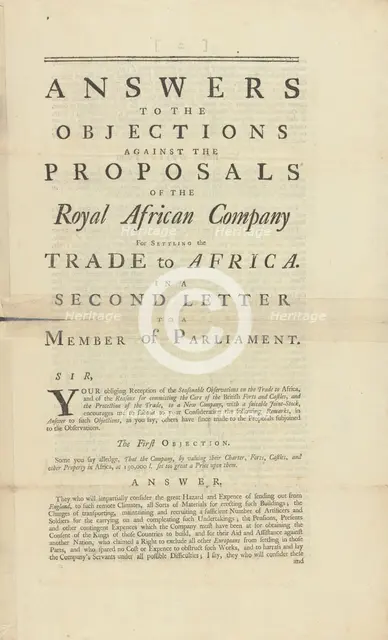 Answers to the objections against the proposals of the Royal African Company for settling..., 1748. Creator: Unknown.