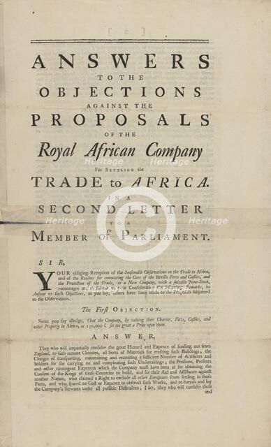 Answers to the objections against the proposals of the Royal African Company for settling..., 1748. Creator: Unknown.