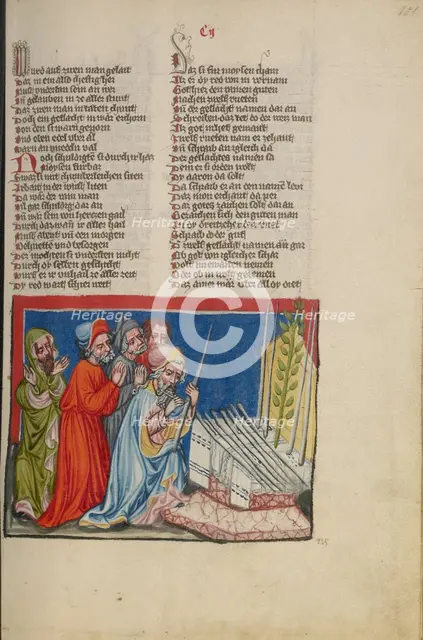 Aaron's Flourishing Staff; Weltchronik, about 1400-1410. Creator: Unknown.