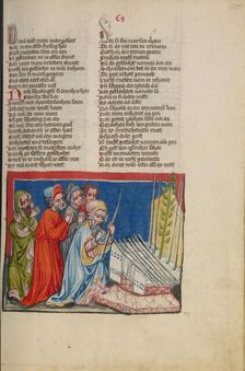 Aaron's Flourishing Staff; Weltchronik, about 1400-1410. Creator: Unknown