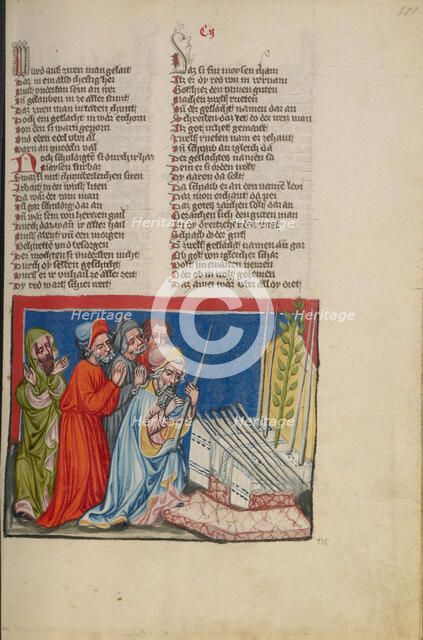 Aaron's Flourishing Staff; Weltchronik, about 1400-1410. Creator: Unknown.