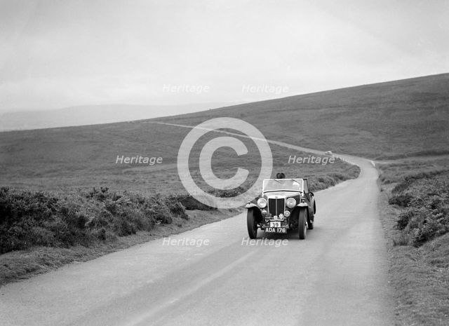 AB Langley's MG Magnette competing at the MCC Torquay Rally, July 1937. Artist: Bill Brunell.
