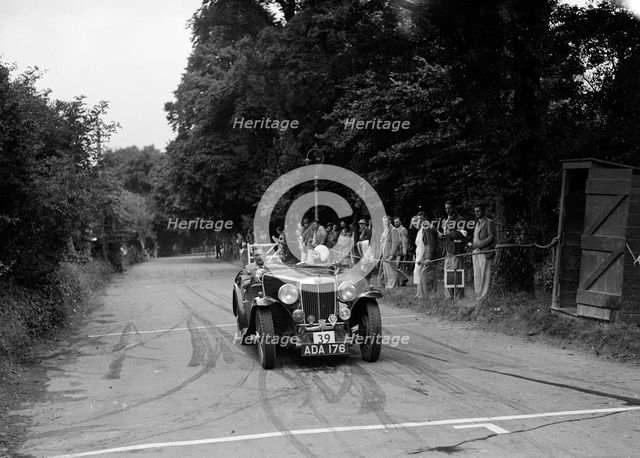 AB Langley's MG Magnette competing at the MCC Torquay Rally, July 1937. Artist: Bill Brunell.