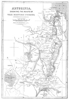 Abyssinia, showing the route of the British forces, 1868. Creator: John Dower