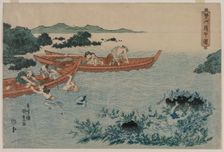 Abalone Divers off the Coast of Ise, from an Untitled Landscape Series, early 1830s. Creator: Yamaguchiya Tobei (Japanese); Utagawa Kunisada (Japanese, 1786-1865)