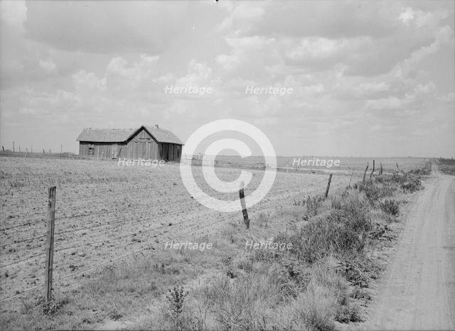 Abandoned farm on the edge of the Great Plains, Roswell (vicinity), New Mexico, 1938. Creator: Dorothea Lange.