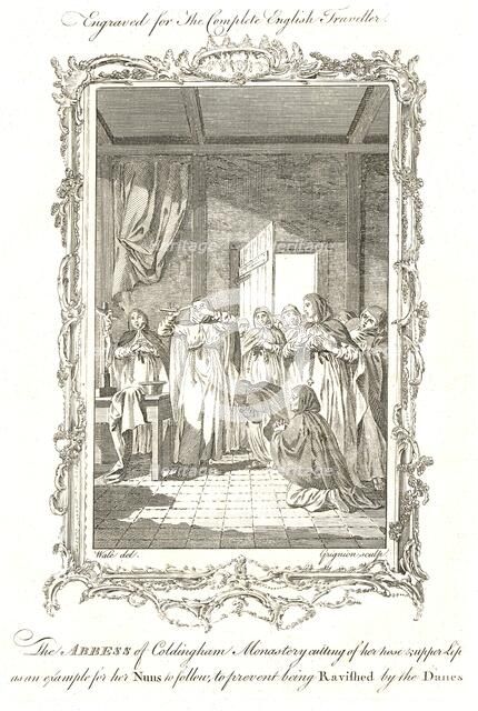 Abbess of Coldingham StAebbe the younger semi-mythological Abbess 870AD. Artist: Grignion