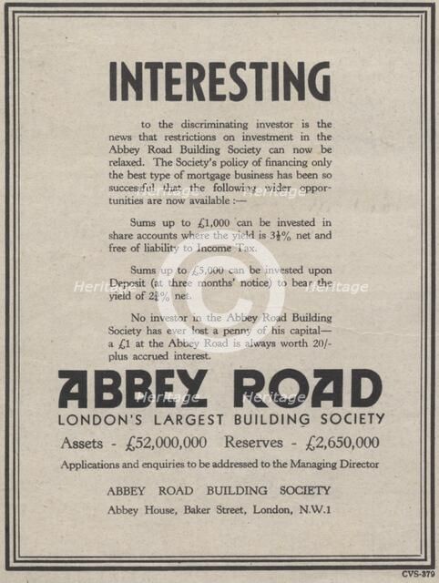 Abbey Road Building Society, 1939. Artist: Unknown