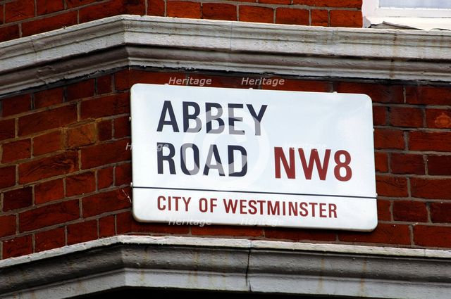 Abbey Road street sign, City of Westminister, London, England, 2008.  Creator: LTL.