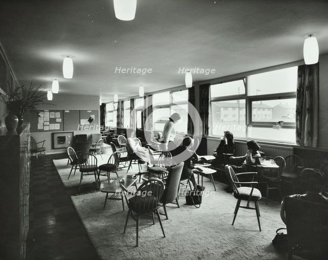 Abbey Wood County High School, Woolwich, London: teachers relaxing in the staff room, 1962. Creator: Unknown.