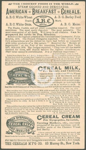 ABC American Breakfast cereals, 1900s. Artist: Unknown