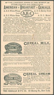ABC American Breakfast cereals, 1900s