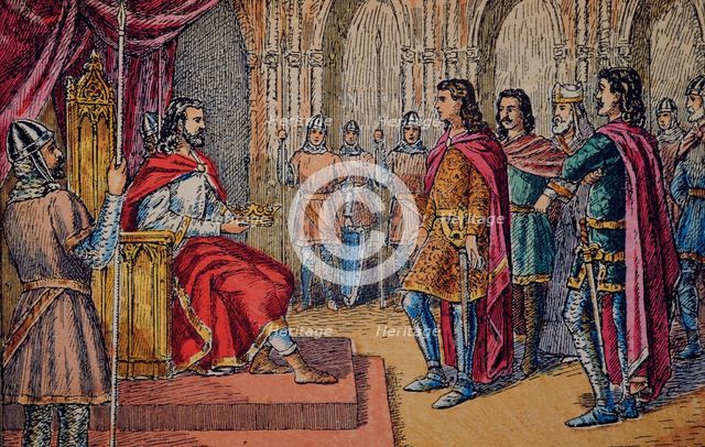 Abdication of Alphonse III, King of Asturias (866-910) in favor of his sons Garcia, Ordoño and Fr…