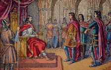 Abdication of Alphonse III, King of Asturias (866-910) in favor of his sons Garcia, Ordoño and Fr…