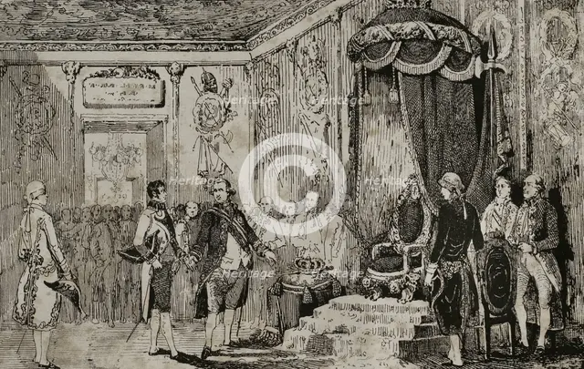 Abdication of King Charles IV in favour of his son Ferdinand VII, March 19, 1808, (1851).   Creator: Unknown.