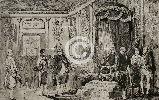 Abdication of King Charles IV in favour of his son Ferdinand VII, March 19, 1808, (1851).   Creator: Unknown.